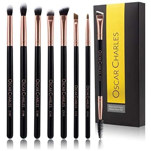 Oscar Charles 8-teiliges professionelles Augen-Schmink-Pinsel-Set mit weichen Blending-Pinseln, Lidschatten-Pinseln und Augenbrauen-Pinseln (Roségold)