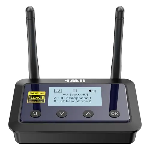 1Mii B03Pro+ HiFi Bluetooth 5.3 Transceiver mit OLED-Display, LDAC & aptX HD, Reichweitenstarker Audio Adapter für TV & HiFi-Anlage, Optisch/RCA/AUX