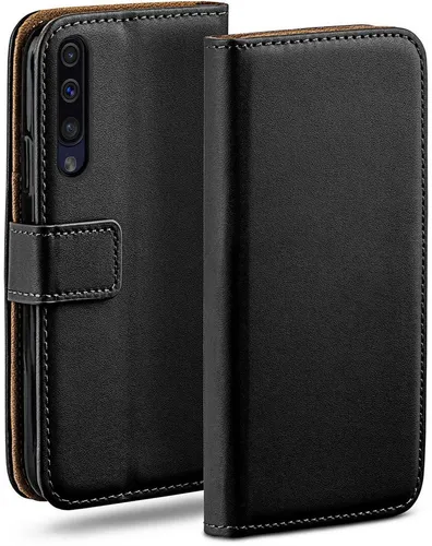 Produktbild moex Handyhülle für Samsung Galaxy A70 Hülle Klappbar Book Case Schwarz 6,7 Zoll, Klapphülle Kartenfach Flip Cover Handytasche Leder Optik Schutzhülle