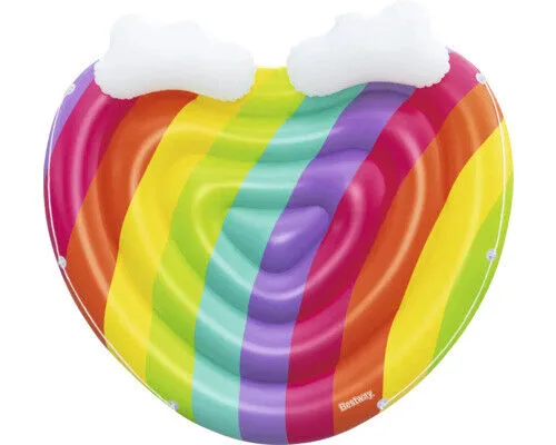 Bestway Badeinsel Rainbow Dreams 175 x 163 cm - Badeinsel für Swimmingpools, mit leuchtendem Regenbogen-Design und wolkenförmigem Kopfkissen für höchsten Komfort beim Entspannen.