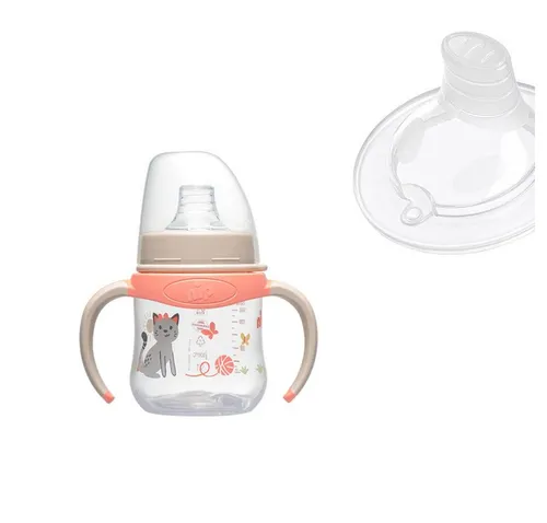 nip Babyflasche PP Cup mit Griffen 6m+ mit Motiv Hund oder Katze, Stabil und Auslaufsicher