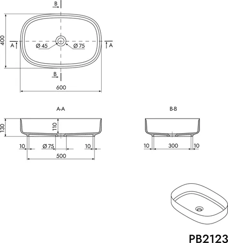 Bernstein Aufsatzbecken Pb2123 Oval 60x40cm in Weiß von NEXTREND - GmbH