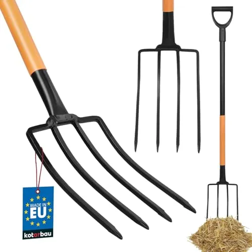 KOTARBAU® Spatengabel mit 4 Zinken Forke mit Stahlstiel 130 cm Heugabel mit D-Griff Mistforke Grabegabel Mistgabel Gartengabel Gartenforke Gartenpflege Gartengeräte Gartenwerkzeug