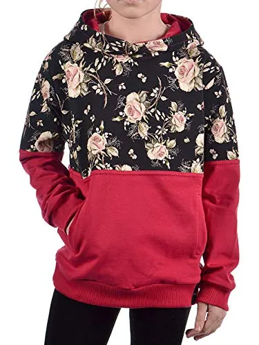 KMISSO Kinder Mädchen Kapuzen Pullover Hoodie Sweat Langarm Rosenmuster 30328 Rot 122