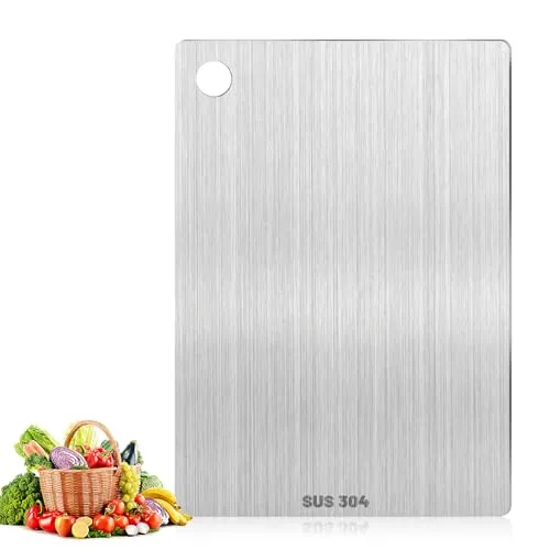 Pavlleen Titan Schneidebrett, Edelstahl Schneidebrett, Doppelseitiges Lebensmittel Grade, Edelstahl S304, BPA-frei, für Fleisch, Brot, Gemüse, Obst Schneiden (30 x 20 cm)