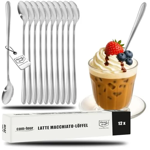 COM-FOUR® 12x Barlöffel aus Edelstahl - Longdrinklöffel - Lange Löffel für Latte Macchiato - Eislöffel - Cocktaillöffel (12 Stück - Latte Macchiato Löffel 20cm)