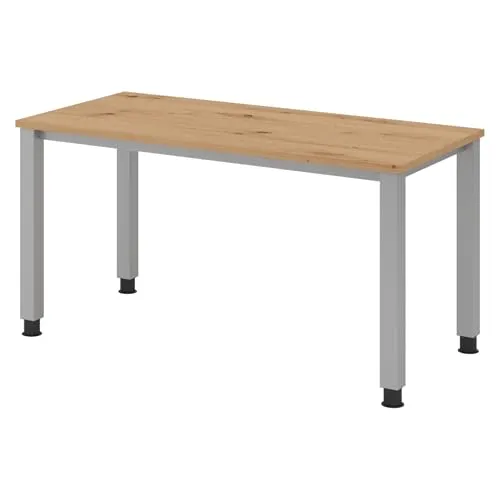bümö manuell höhenverstellbarer Schreibtisch 140x67 cm in Asteiche, Metall-Gestell in Silber - Mini Bürotisch, PC Tisch höhenverstellbar, Kleiner Computertisch für's Homeoffice & Büro