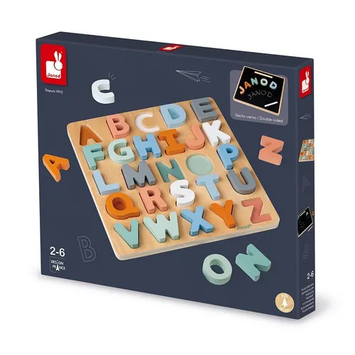 HOLZPUZZLE PUZZLE ALPHABET MIT KREIDETAFEL VON JANOD NEU OVP