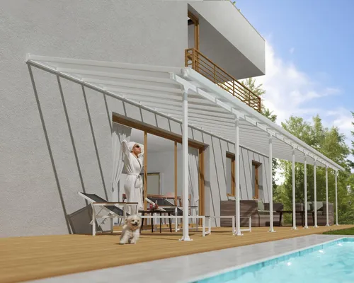 Terrassendach Feria 1276x294cm Weiß - Wartungsfreies Terrassendach aus robustem Aluminium und Polycarbonat. Bietet bis zu 100% UV-Schutz und lässt gleichzeitig Licht durch. Perfekt für ganzjährige Nutzung Ihres Außenbereichs.