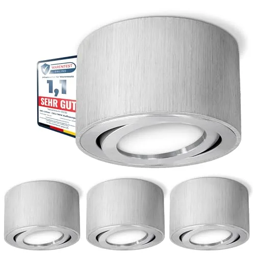 SSC-LUXon LED Aufbaustrahler CELI-1A - Schwenkbarer Alu Spot mit fourSTEP LED - Aufbaustrahler für geschlossene Räume, extra flach und dimmbar in 4 Stufen ohne zusätzlichen Dimmer. Ideal für Wohnzimmer, Schlafzimmer oder Flur mit elegantem Design.