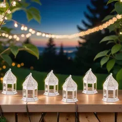 Marrakesch Teelichthalter Set - 6x Orientalische Laterne Gadi Weiss Klar - Teelichthalter Set mit 6 handgemachten orientalischen Laternen in shabby weiß. Perfekt für stimmungsvolle Akzente und wunderschöne Lichtspiele in jedem Raum.