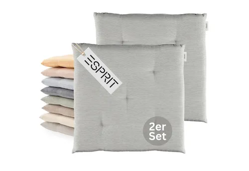 Esprit 2er Set Sitzkissen Stuhl 40x40cm Grau - Bequeme Stuhlkissen für jeden Anlass - Entdecken Sie den Komfort der Esprit 2er Set Sitzkissen 40x40cm in Grau. Ideal für Esszimmer, Küche oder Gartenmöbel. Pflegeleicht und waschbar bis 30°C, bieten diese Kissen eine stilvolle und praktische Sitzlösung für jeden Raum.