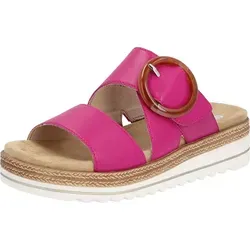 Remonte Damen Keilpantoletten 31373535303737 Pink 37 EU - Stylische Pantoletten aus Glattleder in lebhaftem Pink mit praktischem Klettverschluss für individuellen Halt. Das komfortable Soft Fußbett und die moderne Sohle bieten den ganzen Tag über besten Tragekomfort.