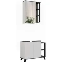 Vicco Badmöbel-Set Karen, Anthrazit/Weiß, 2 Teile - Badmöbel-Set für stilvolle Badezimmergestaltung, inklusive Waschbeckenunterschrank und Spiegelschrank. Hochwertige Verarbeitung und zeitloses Design für ein luxuriöses Ambiente.