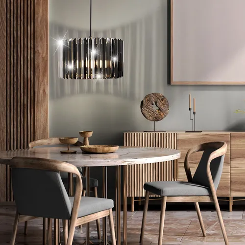 LED Hängelampe mit K5 Kristallen - Stilvolle Hängeleuchte in Holzoptik, 15W LED, 1250 Lumen, sorgt für warme Atmosphäre im Wohnzimmer. Perfekte Kombination aus Eleganz und modernem Design. Ideal für Esstische.