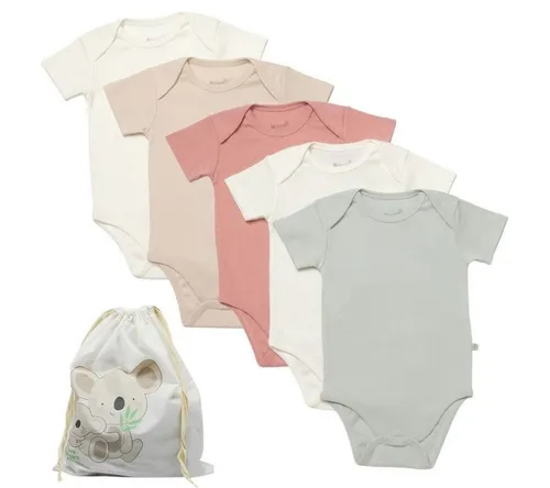biorganic Kurzarmbody GOTS zertifiziert 5 Stück Baby Body Kurzarm für Junge & Mädchen (Set, 6-tlg., 5er-Pack Bodys & 1 Beutel) 100% Baumwolle (Bio), Babybekleidung mit Druckknöpfen, Unifarben