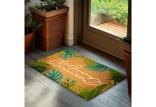 BRUBAKER Fußmatte Blumen und Pflanzen - 45 x 75 cm Schmutzfangmatte - Kokos Fußabtreter, Rechteckig, Höhe: 16 mm, Antirutsch Türmatte für Außen und Innen - Wetterfest und Rutschfest