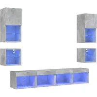 vidaXL 8-tlg. Wohnwand mit LED-Beleuchtung in Betongrau von vidaXL