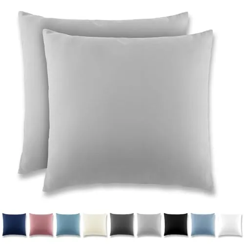 REDKEY Kissenbezug 80x80 cm 2er Set Kopfkissenbezug mit Reißverschluss - Kissenhülle aus gebürstetem Mikrofaser für Kissen,Waschbar bis 40°C Hellgrau