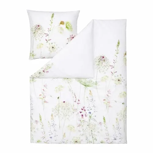 ESTELLA Mako Jersey Bettwäsche Meadow Interlock Grün 135x200 + 80x80 cm - Hochwertige Bettwäsche aus 100 % Baumwolle mit floralem Design. Weich, atmungsaktiv und pflegeleicht. Mit Qualitätsreißverschluss für einfachen Bezugwechsel. Ideal für erholsamen Schlaf.