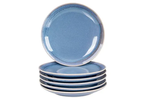 Levandeo® Tafelservice 6er Set Steingut Teller Ø20cm Blau - Tafelservice aus robustem Steingut, spülmaschinen- und mikrowellengeeignet. Ideal für 6 Personen, verleiht jedem Tisch mit seiner blauen Farbe eine rustikale Note.
