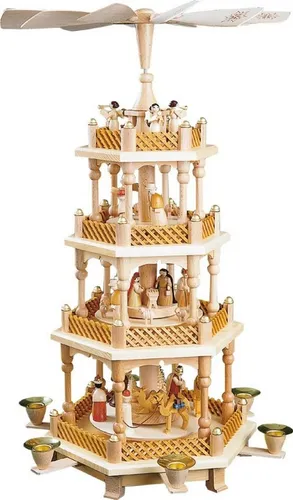 Richard Glässer Erzgebirgspyramide Christi Geburt 3-stöckig natur- 54cm - Tischkrippen, handgefertigte Erzgebirgspyramide aus dem Seiffen, ideal für festliche Dekoration und stimmungsvolle Atmosphäre