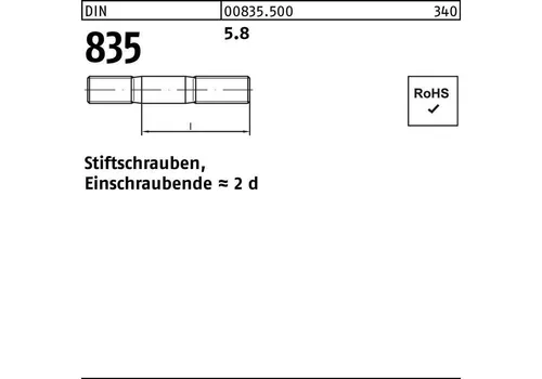 Reyher Stiftschraube DIN 835 M 6 x 70 5.8 - Hochwertige Stiftschraube nach DIN 835, ideal für zuverlässige Befestigungen. Robuste Qualität aus Werkstoff 5.8, perfekt für den professionellen Einsatz in der Bau- und Montageindustrie.