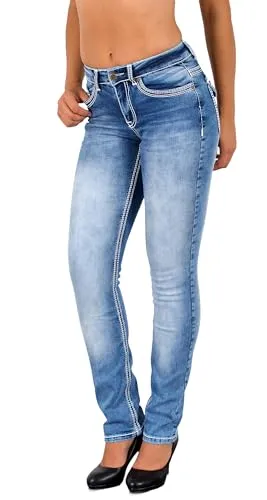 ESRA Damen Jeanshose J755 - Stylische Straight Leg Jeans für Damen aus hochwertiger Baumwolle mit idealem Stretch, erhältlich bis Übergröße 52. Bequeme Passform und 5-Pocket Design für jeden Anlass.