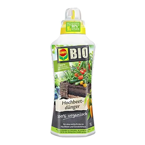 COMPO BIO Hochbeetdünger, Für alle Obst- und Gemüsepflanzen, 100% natürliche und vegane Inhaltsstoffe, Flüssig-Dünger, 1 L, Hochbeetkonzept