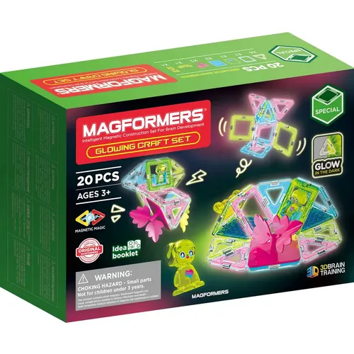 Magformers Glowing Craft Set (279-25) - Experimentieren und Baukasten, leuchtende Bausteine für kreative 3D-Modelle und fantasievolles Spielen.