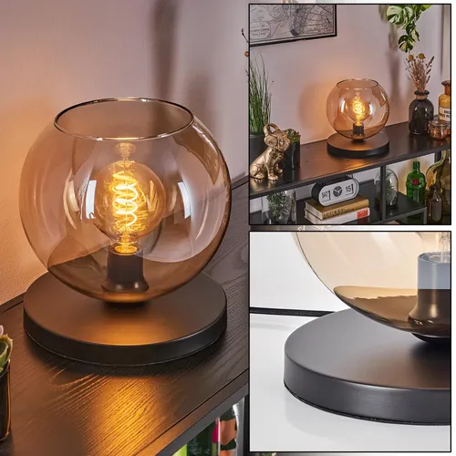 Cesaro Tischlampe aus Metall/Glas in Schwarz/Bernsteinfarben