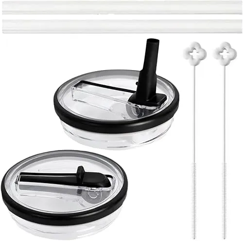 SDFWGG Trinkflasche Deckel Set mit Strohhalm Blumenform Reinigungsbürste Transparente Wasserflasche Zubehör