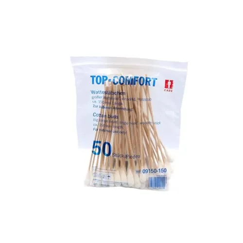 Einmal Holzstab Wattestäbchen, 150 mm, Naturholz, Baumwolle, Top-Comfort: Einweg Wattestäbchen mit großem Kopf kaufen.