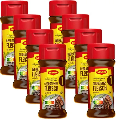 MAGGI Würzmischung 1, für gebratenes Fleisch, pikantes Gewürz, mit Kräutern, für saftige Steaks oder leckere Schnitzel, 8er Pack (8 x 78g)