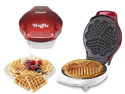 Beper - Waffeleisen, 5 Waffeln gleichzeitig, Antihaftteller 18 cm, 800-100 W - Rot / Weiß