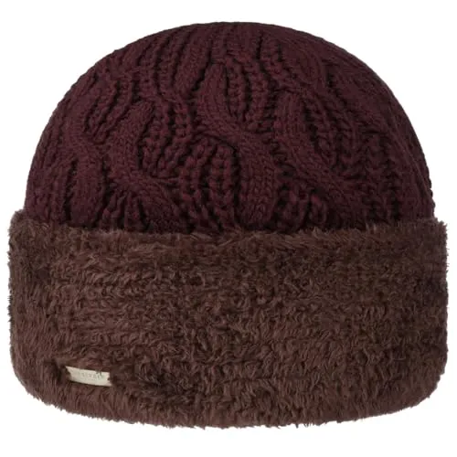 Seeberger Faux Fur Cuff Strickmütze Beanie Damenmütze Damen - mit Umschlag, Futter Herbst-Winter Winter - One Size Bordeaux