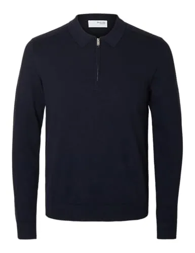 SELECTED HOMME Male Langarm-Poloshirt Strick