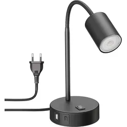 Tischleuchte WAIKA, schwarz, USB-A & USB-C, inkl. GU10 LED Lampe - Moderne Tischleuchte mit 3-Stufen-Dimmer und praktischen USB-Anschlüssen für schnelles Laden, ideal für Schreibtische und Arbeitsbereiche.