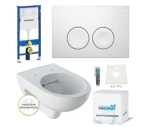 Geberit Renova WC Spülrandlos Spar-Set mit Vorwandelement - Komplettset für die einfache Montage eines spülrandlosen Wand-WCs von Geberit. Inklusive allem Zubehör und einer speziellen Beschichtung für pflegeleichte Reinigung. Ideal für Trockenbau und raumhohe Installationen.