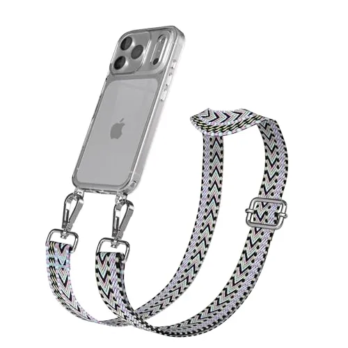 EAZY CASE Handykette - Verstellbares Taschenband kompatibel mit iPhone 17 Pro, Schulterriemen, Handykordel mit Silikon Hülle, Umhängetasche, Lila Grün Silber