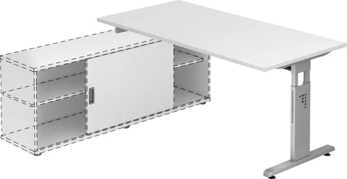 Hammerbacher Anbauschreibtisch T-Fuß 160x80cm - Kinderschreibtisch mit hochwertiger 25 mm dicker Platte in Weiß, höhenverstellbar und mit praktischer Kabelführung für ein aufgeräumtes Arbeitsumfeld.