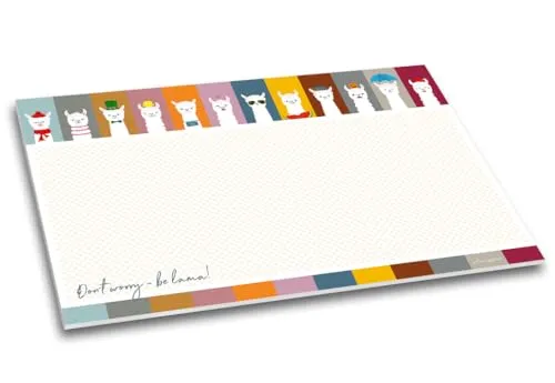 Be Lama - Schreibtischunterlage Alpaka-Motiv bunt kariert fröhlich Papier Schreibunterlage Papierunterlage DIN A2 40 Blatt