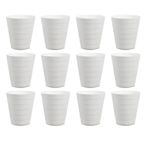 Basera® Mülleimer Papierkorb 12er Set für Büro, Bad, Jugendzimmer & Kinderzimmer, 13,5 Liter, 29 x 29 x 30 cm, Kunststoff, rund, weiß