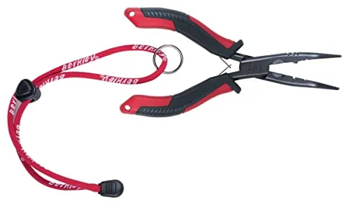Berkley Fishing Gear Zange - Rot/Grau/Schwarz - Ergonomische 15,2 cm gebogene Nasenzange für Angler, mit federunterstützter Einhandbedienung und korrosionsbeständiger Stahlkonstruktion - ideal für präzises Arbeiten beim Angeln.