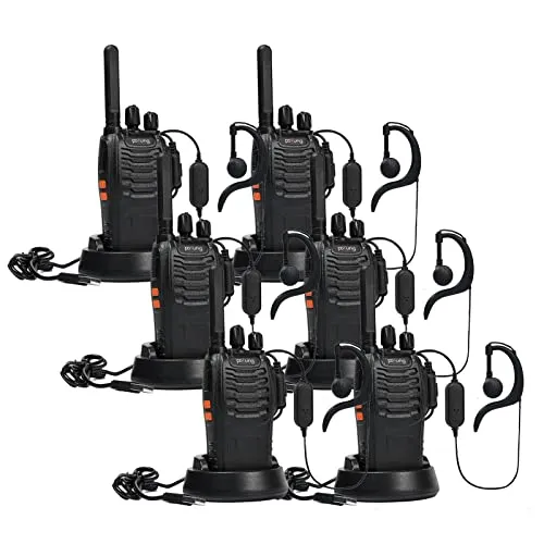 Walkie Talkie PMR446 lizenzfreies Zwei-Wege-Funkgerät, pofung PT88E 16 Kanäle Professionelle wiederaufladbare Walkie Talkies mit großer Reichweite mit USB-Ladestation und Hörmuscheln Schwarz 6 Stück