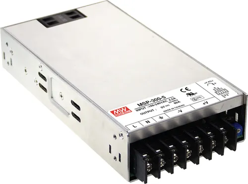 MeanWell MSP-300-48 LED Trafo 48V 336W - LED-Trafo mit geschlossener Bauform und Lüfter, ideal für sichere Stromversorgung durch Überlastschutz und niedrige Leerlaufleistung.