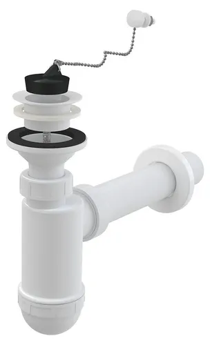 Alcadrain Flaschengeruchverschluss für die Waschbecken DN 40 mit Kunststoffgitter DN 63, Kette