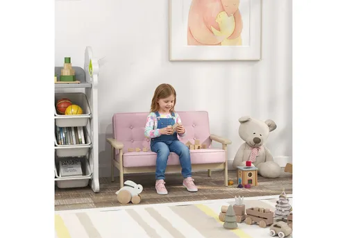 AIYAPLAY Kindersessel Kindersofa mit Samtoptik, massiven Holzfüßen Sessel aus Schaumstoff Kinderstuhl für Kinderzimmer, Spielzimmer, 77 x 42 x 48 cm, für Kinder 3-15 Jahre Rosa
