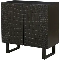 Marrakesch Kommode Adriaen 80 cm – Schwarz, Handgefertigt mit Art-Déco-Elementen - Türkommode Adriaen aus Massivholz, kombiniert modernes Boho-Design mit kunstvollen handgeschnitzten Details. Ideal für stilvolles Wohnen und praktischen Stauraum.