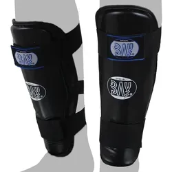 BAY-Sports Schienbeinschutz Kampfsport Kickboxen Karate MMA Thaiboxen Muay Thai Komfort schwar, Kunstleder, feucht abwischbar, XXS - XL schwarz S